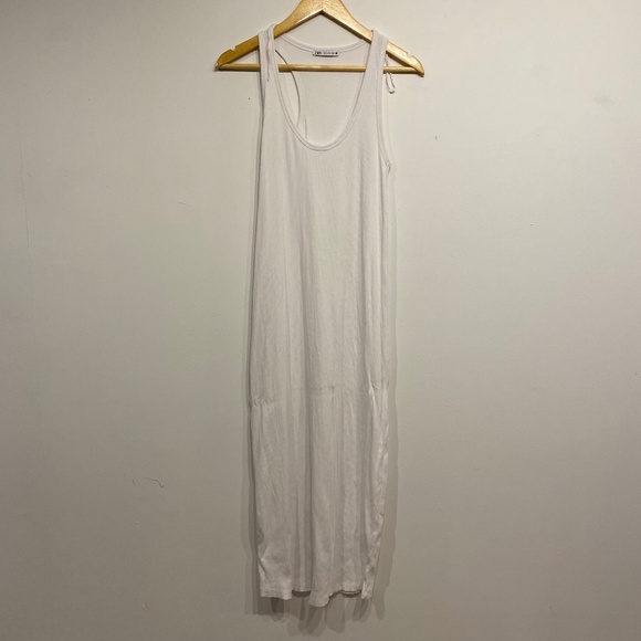 Zara Ribbed White Oversized Minimalist Maxi Dress - Picture 1 of 4